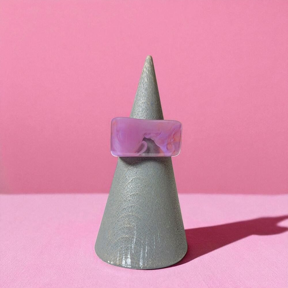 Retro Pink Purple Wavy  Acrylic Swirl Geometric Ring 8